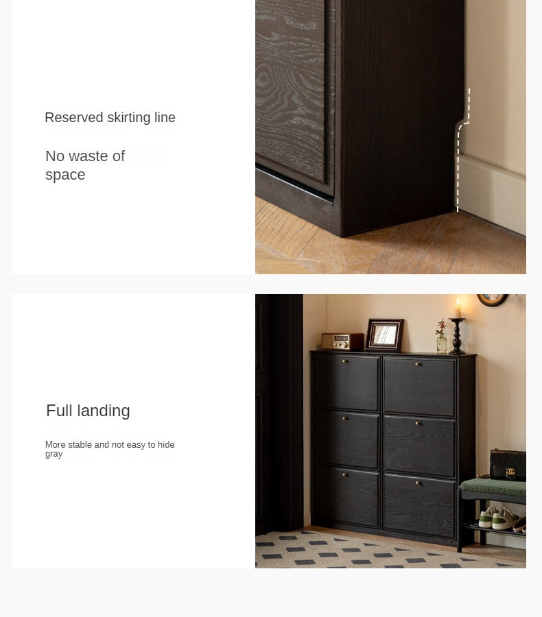 Oak solid wood American retro black narrow shoe cabinet door entrance cabinet: