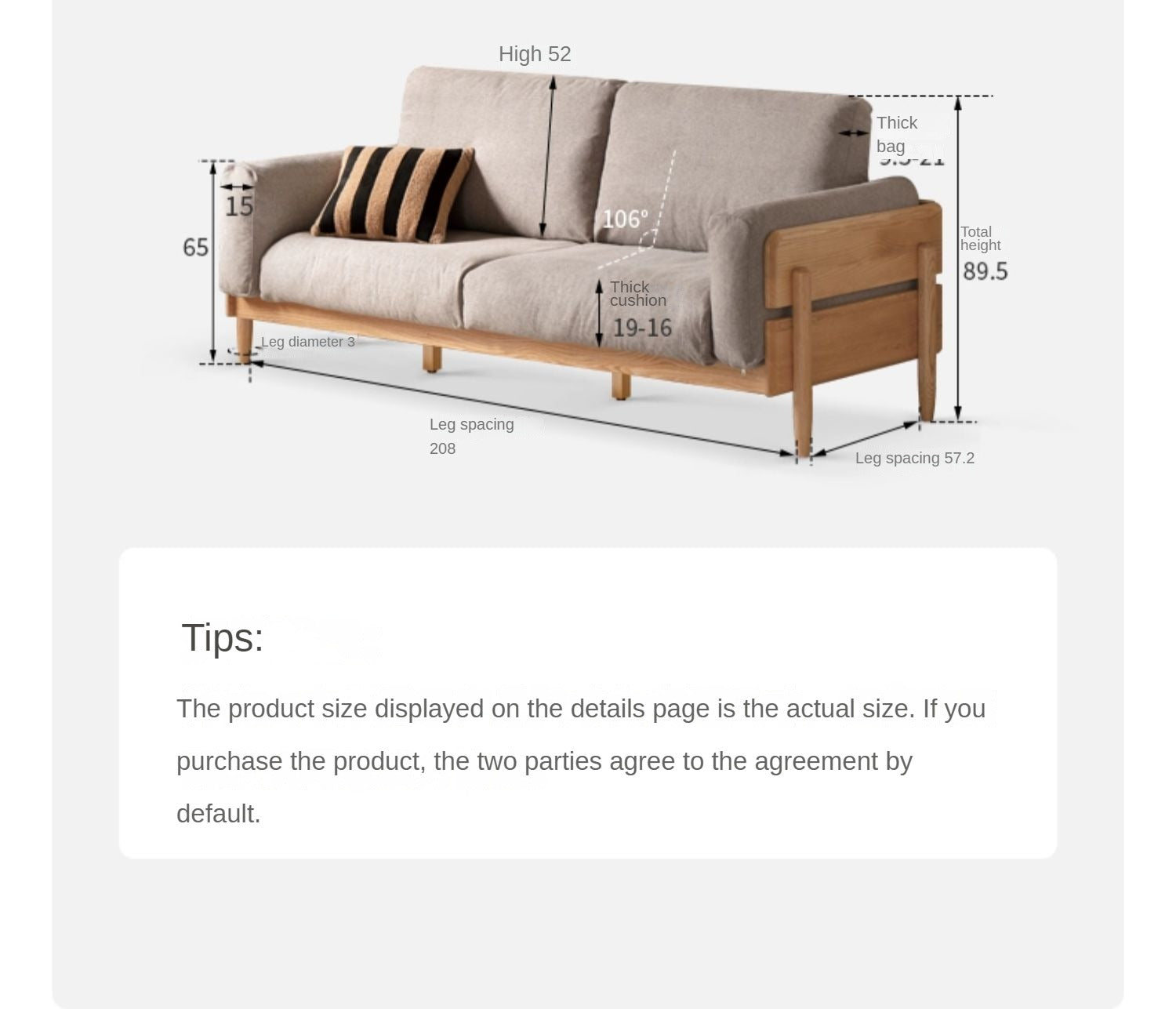 Oak solid wood sofa modern high back"