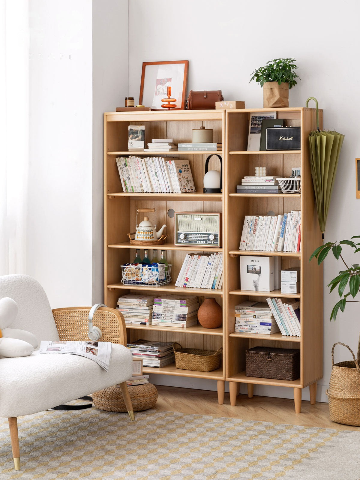 Beech Solid Wood Bookshelves Storage Shelf -