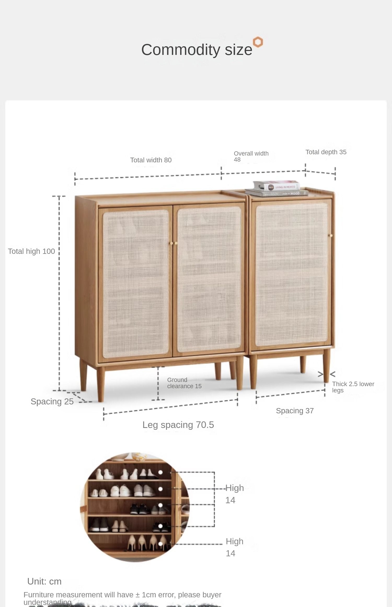 Oak solid wood shoe cabinet storage rattan: