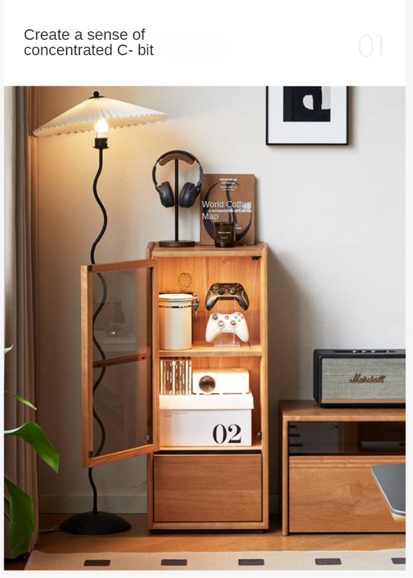 Cherry, Sandalwood, Black Walnut, Oak Solid Wood Display Side Cabinet Modern.