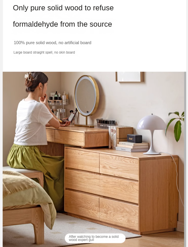 Oak solid wood dressing table storage cabinet retractable