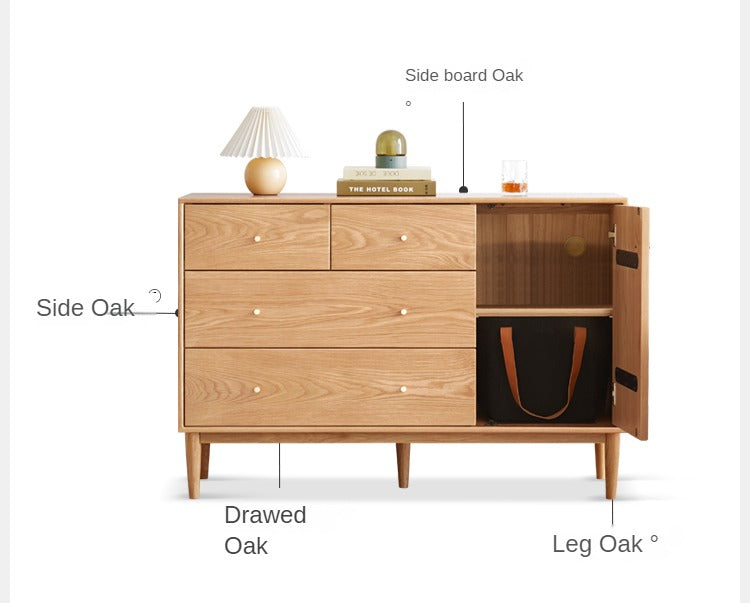 Oak solid wood six-drawer rattan storage cabinet)