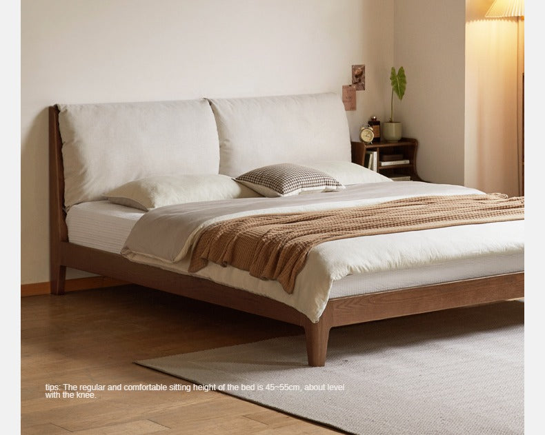 Oak Solid Wood Fabric Soft Bed