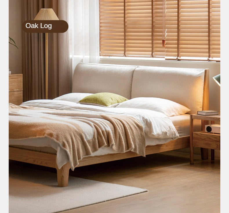 Oak Solid Wood Fabric Soft Bed