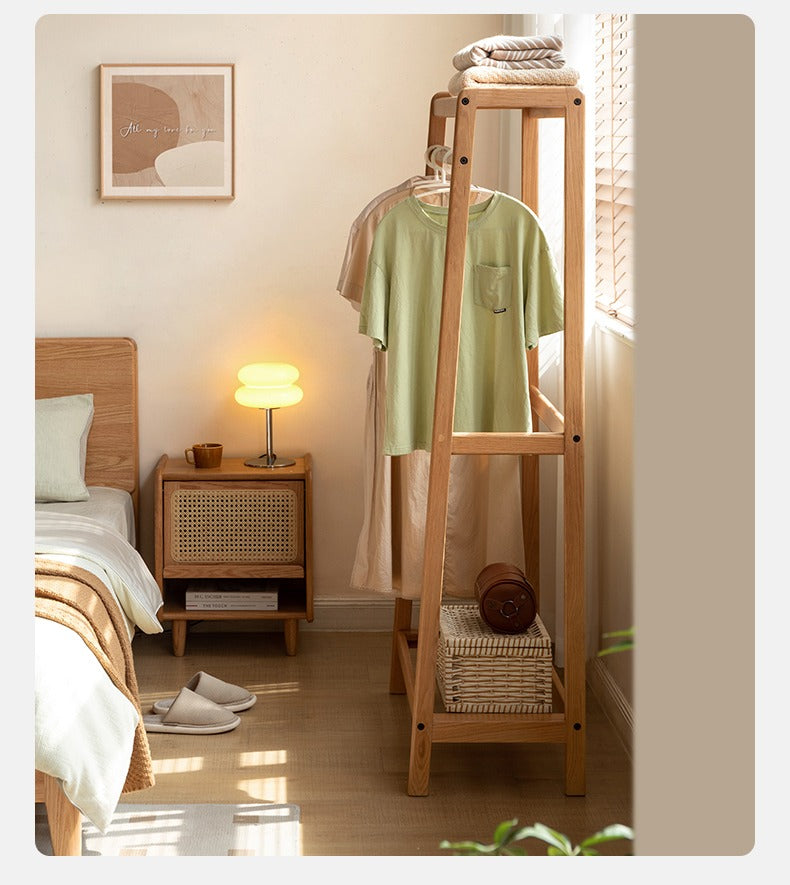 Oak, Ash solid wood hanger for small bedroom floor standing storage rack