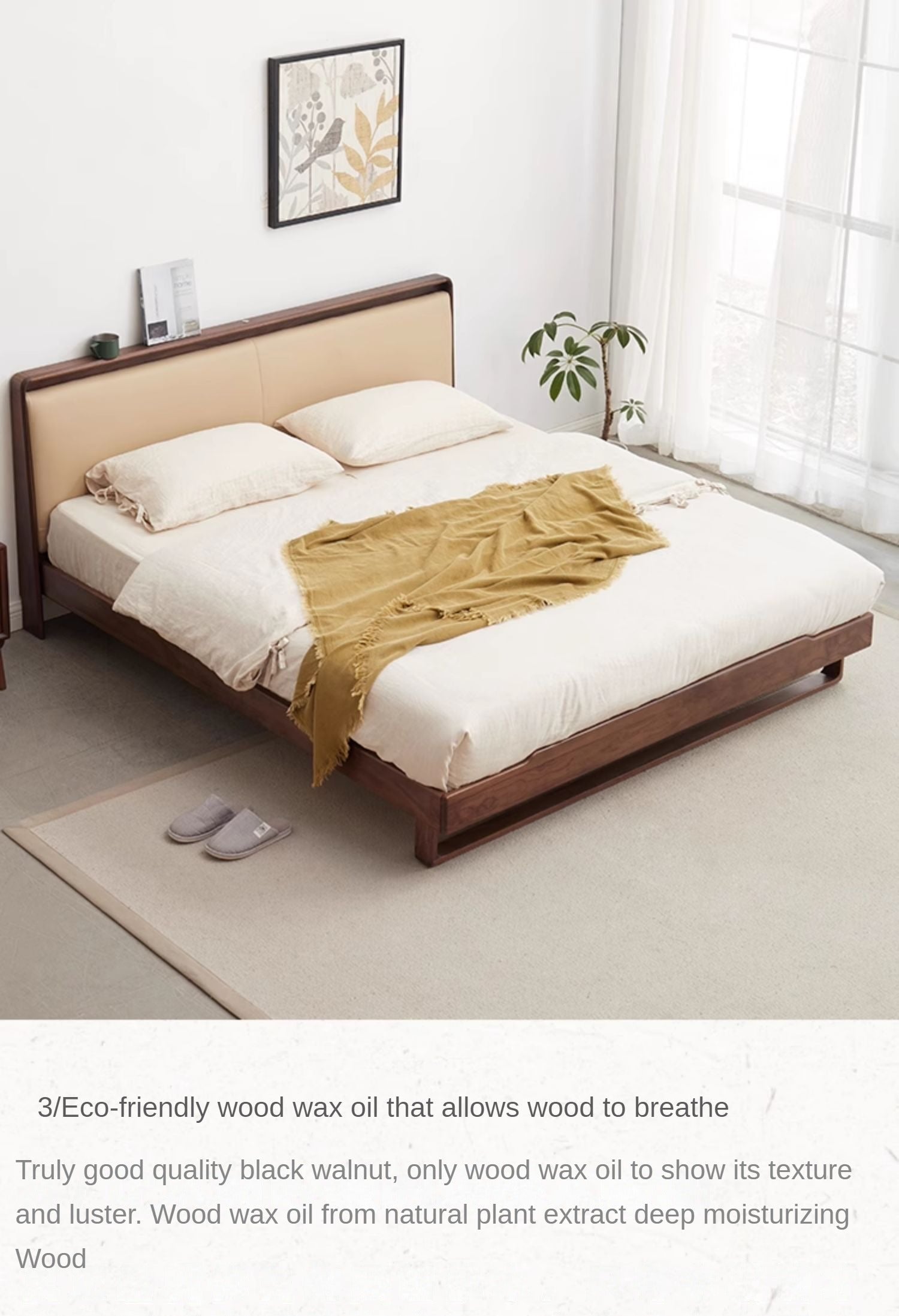 Ash solid wood leather soft bed<