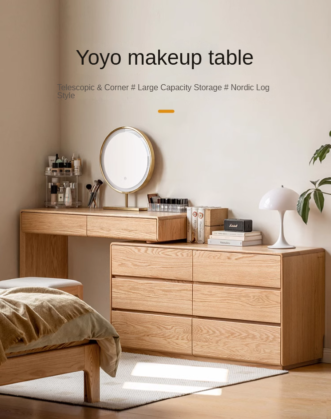 Oak solid wood dressing table storage cabinet retractable