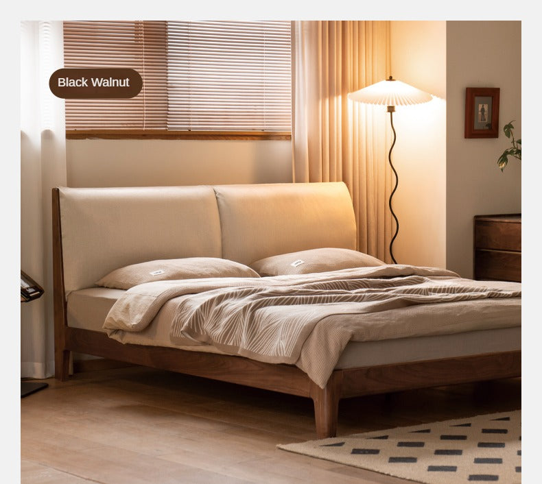 Oak Solid Wood Fabric Soft Bed