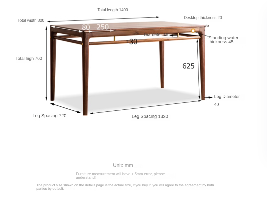 Black walnut solid wood dining table