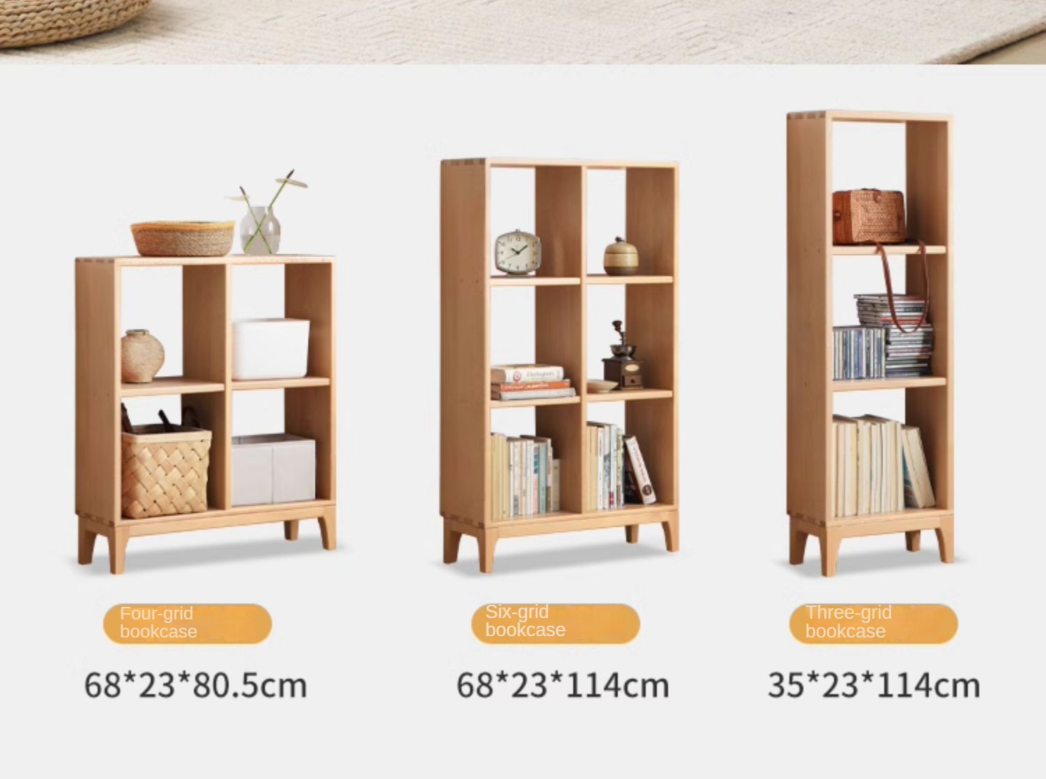 Beech solid wood bookshelf, Nordic display rack"