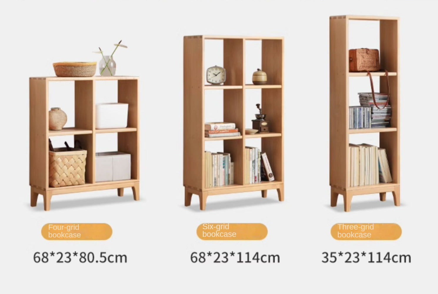 Beech solid wood bookshelf, Nordic display rack<