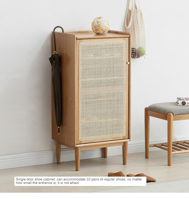 Oak solid wood shoe cabinet storage rattan: