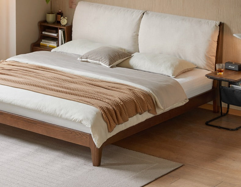 Oak Solid Wood Fabric Soft Bed