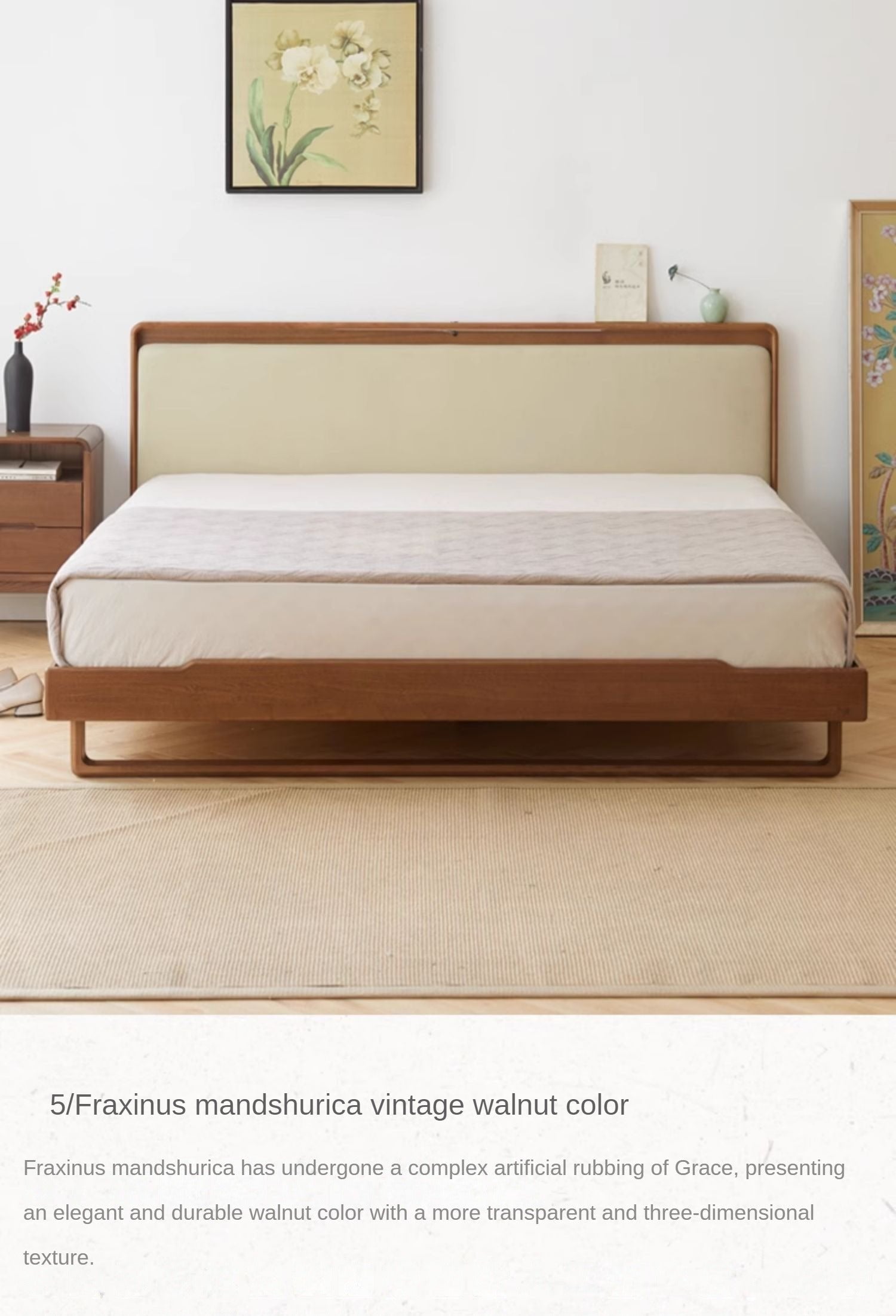 Ash solid wood leather soft bed<