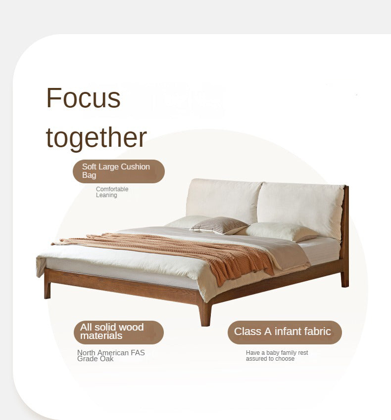 Oak Solid Wood Fabric Soft Bed