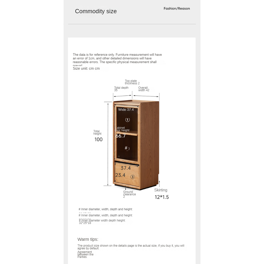 Cherry Solid Wood Display Side Cabinet Modern