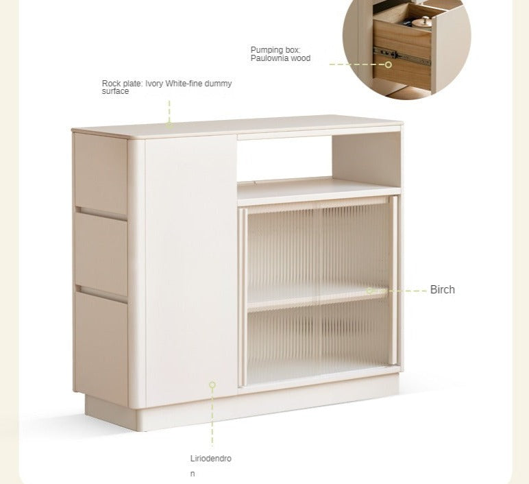 Poplar solid wood partition dining cabinet, white cream rock board ,