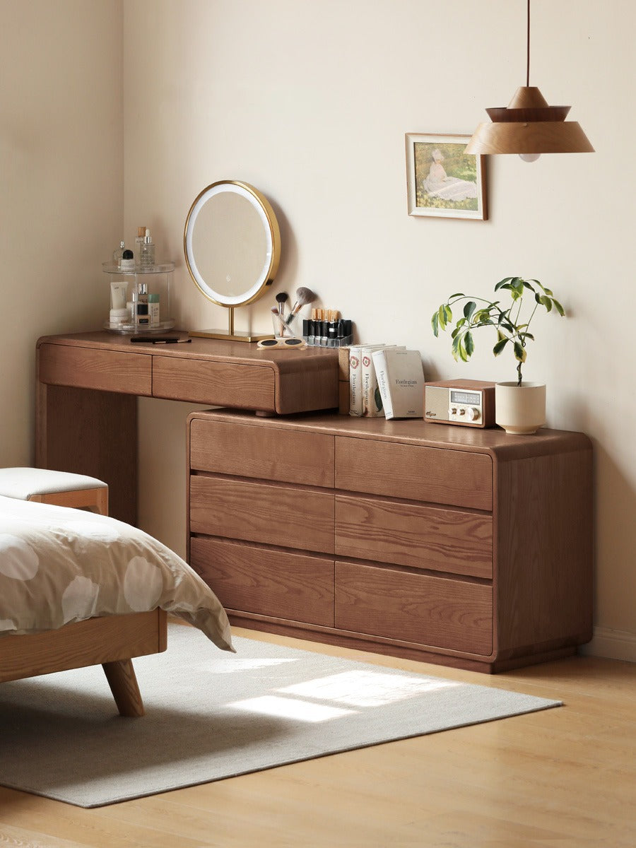 Ash Solid Wood Dressing Table Integrated Storage Telescopic"