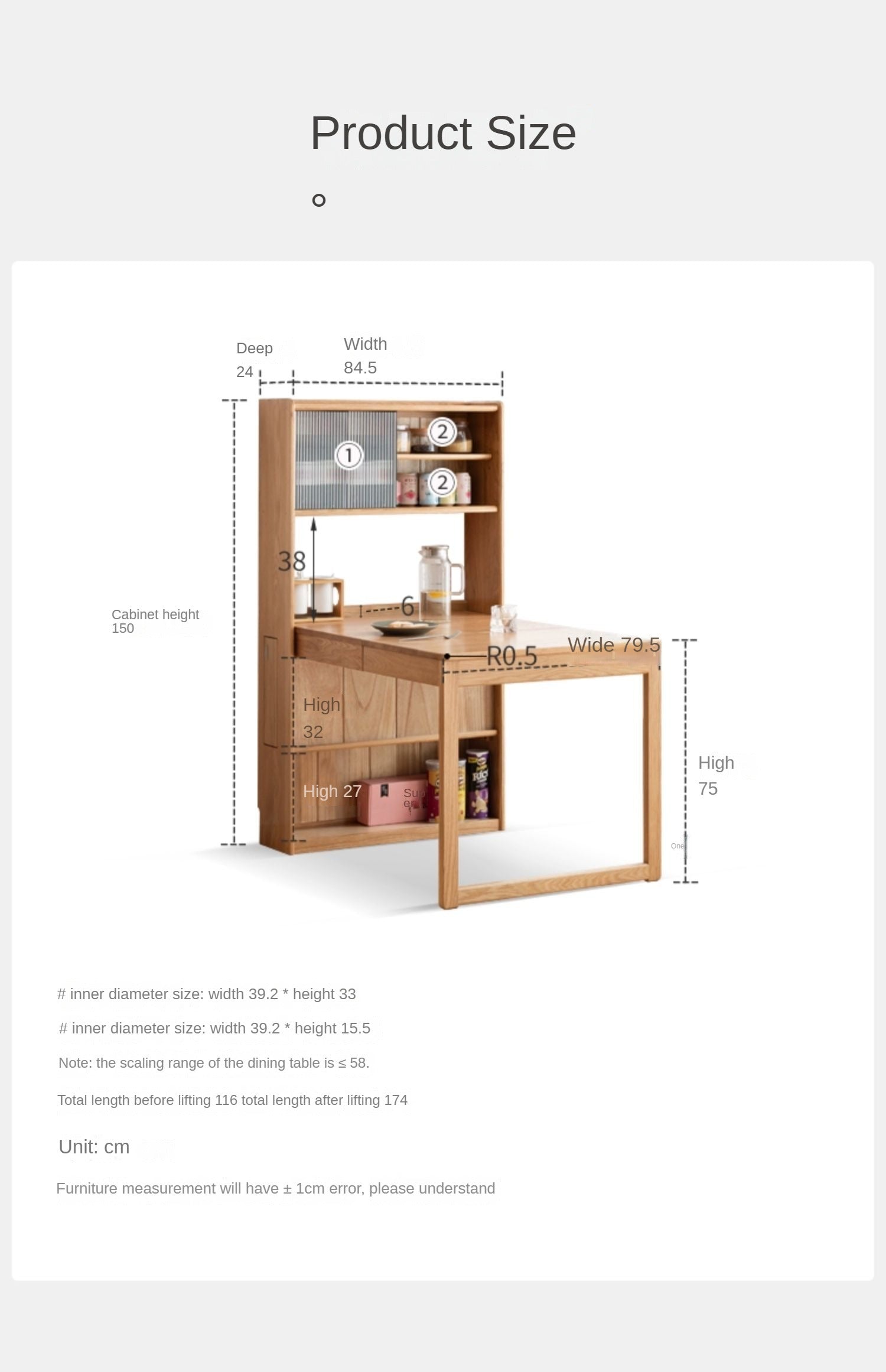 Oak solid wood retractable dining table + sideboard ,