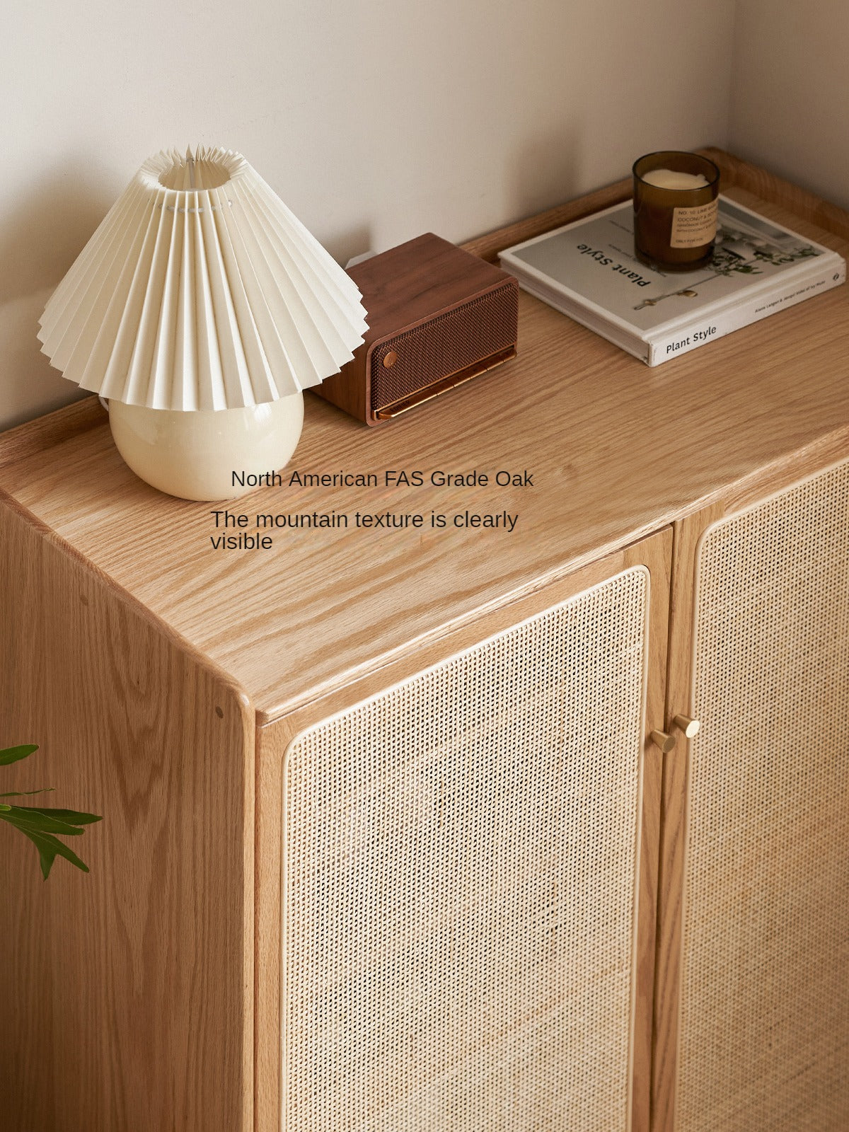 Oak solid wood shoe cabinet storage rattan: