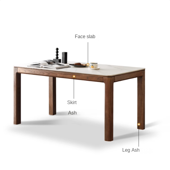 Ash solid Wood Rock Plate Brown Dining Table