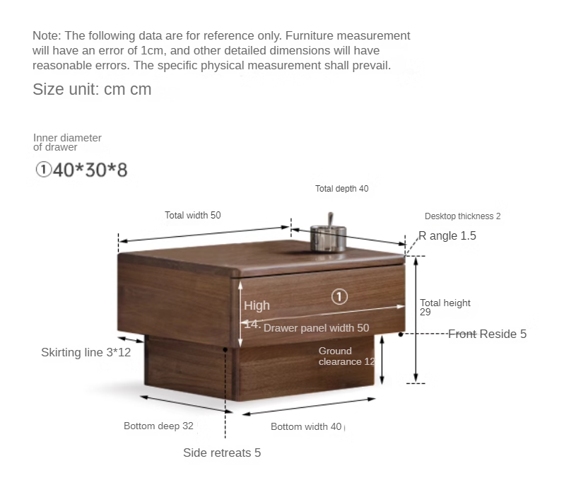 Black Walnut  Solid Wood Modern Floor-standing Nightstand