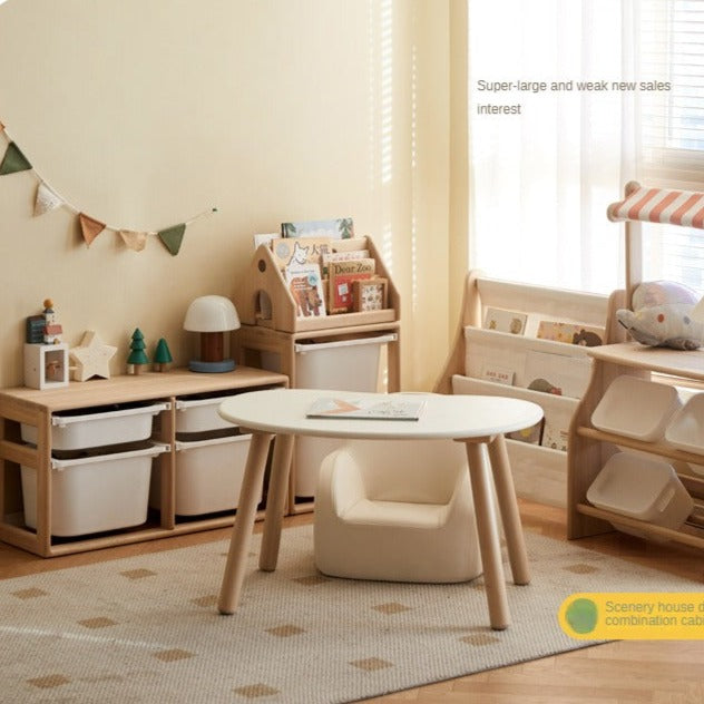 Poplar Solid Wood Children's Storage Rack Montessori Toy Storage "