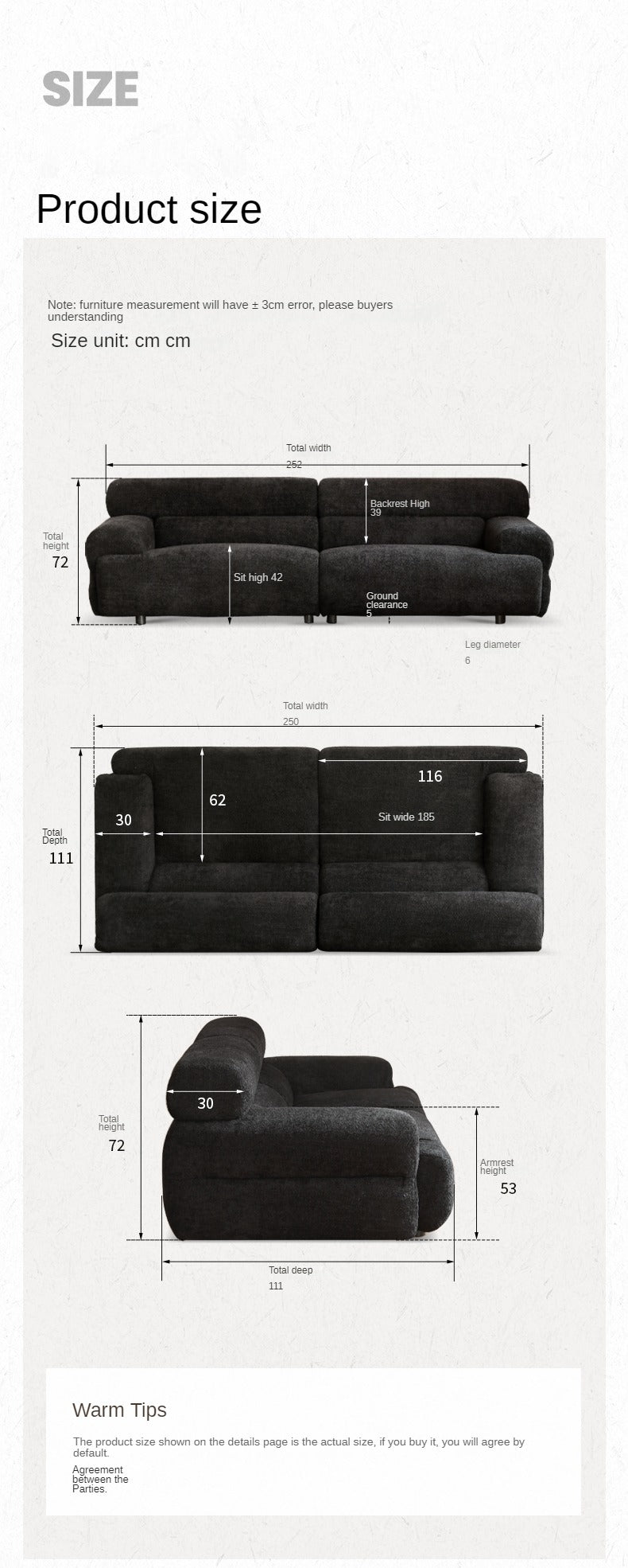 Fabric Sofa French Retro Three-seat Straight Sofa