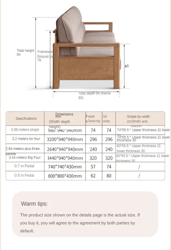 Ash, Black Walnut Solid Wood White Wax Fabric Sofa