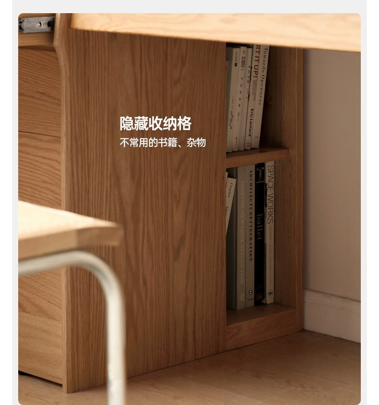 Oak solid wood desk bookshelf integrated Warm light"
