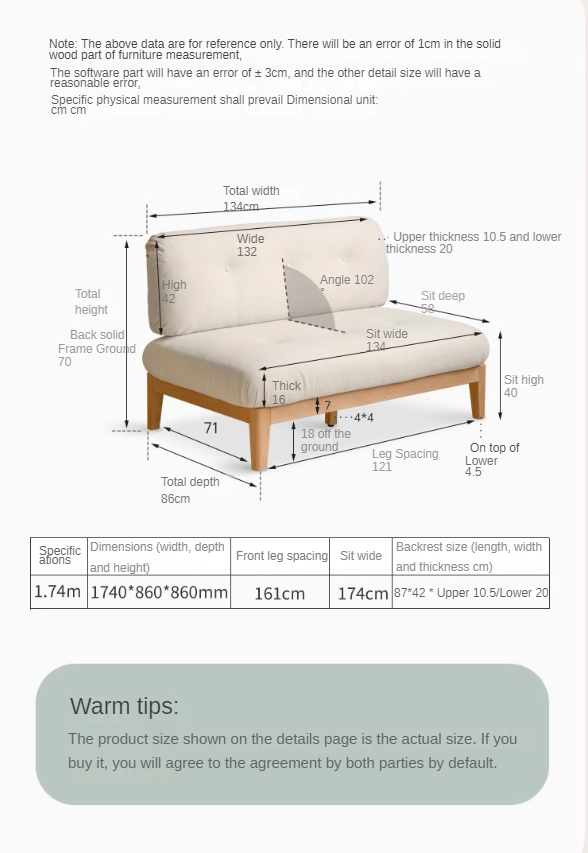 Oak Solid Wood Fabric Sofa