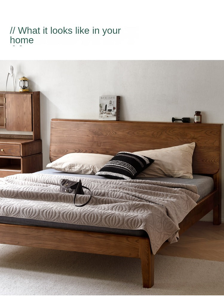 Ash, Oak solid wood bed Nordic modern simple bed<