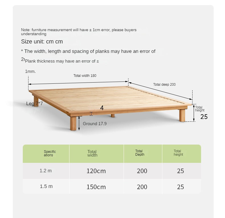 Beech Solid Wood platform bed, headboard-free bed