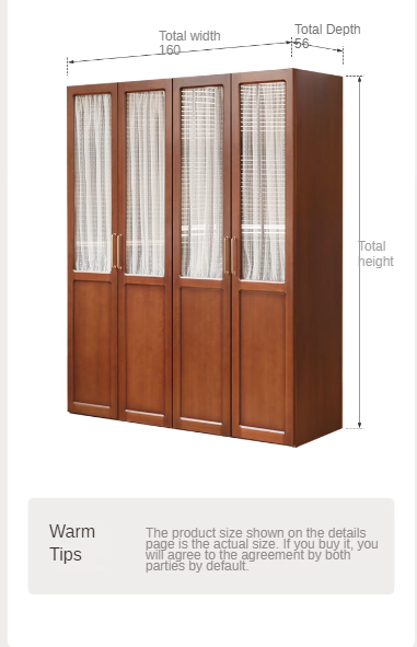 Poplar Solid Wood Modern Retro Style Double Door Wardrobet