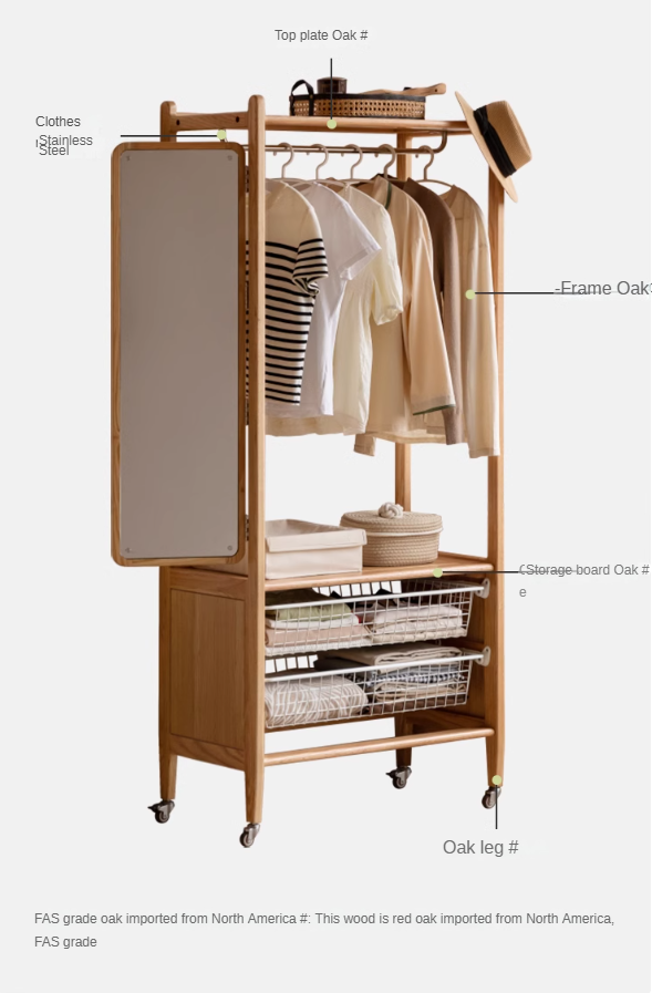 Oak Solid Wood Rack Integrated Clothes Hanger