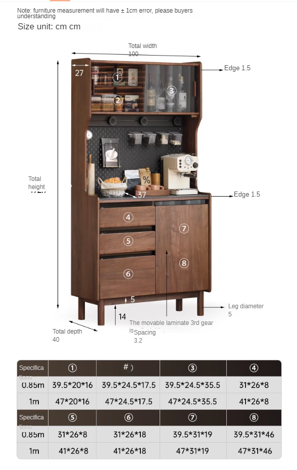 Black Walnut Solid Wood Rock Board Dining Sideboard