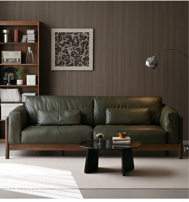 Black Walnut Solid Wood Leather Sofa Modern