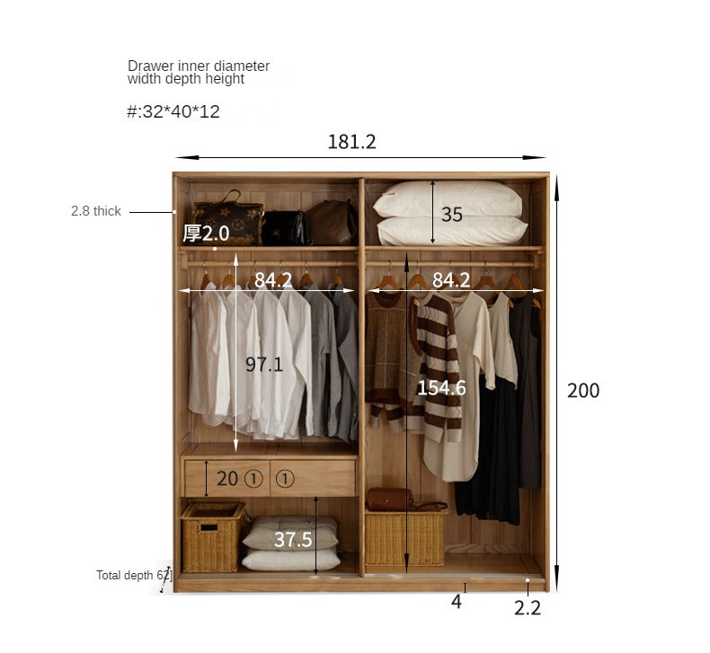 Oak, Ash solid wood wardrobe sliding door: