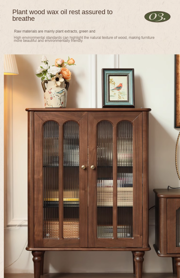 Black Walnut Solid Wood Retro Side Cabinet