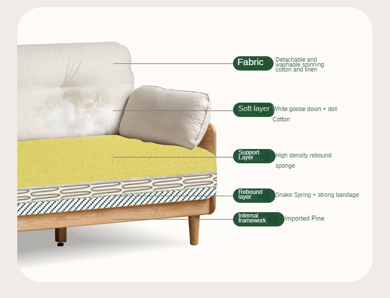 Oak Solid Wood Straight Fabric Sofa