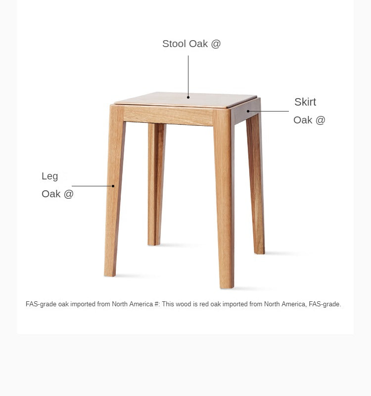 Oak Solid Wood Foldable Nordic Square  Stool
