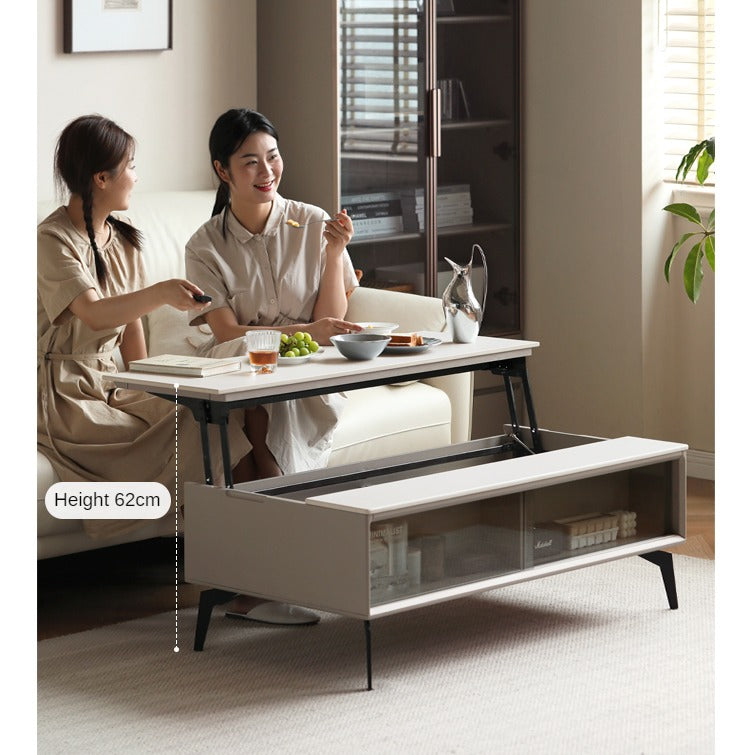 Poplar Solid Wood Elevating Tea Table Rock Plate Light Luxury "