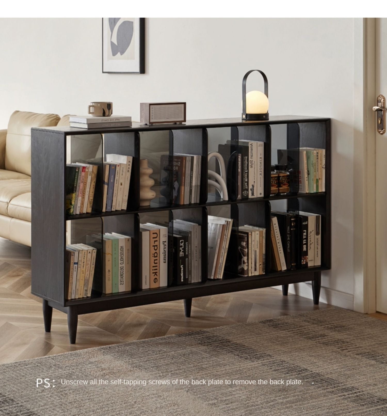 Oak Solid Wood Black Modern Bookcase -