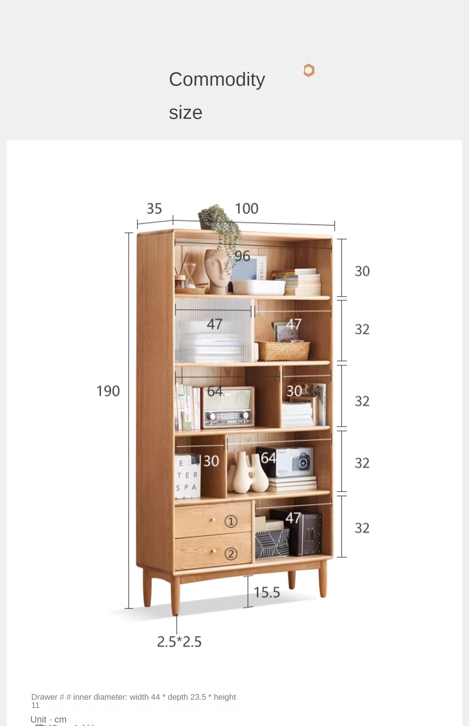 Oak solid wood bookcase Nordic bookshelf