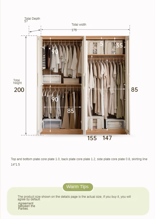 Oak Solid Wood Log Cream Style Wardrobe