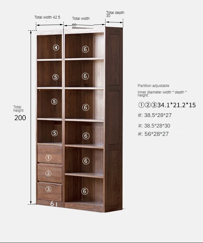 Solid Rubberwood, Oak Solid Wood Bookcase Modern With Glass Door
