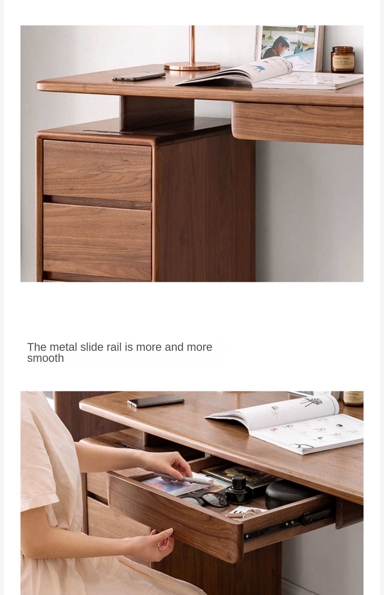 Black Walnut solid Wood Office Desk Stretching Corner Table"