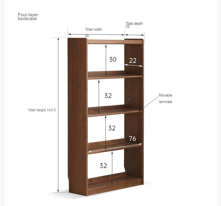 Black walnut solid wood bookshelf can be combined bookcase display cabinet wall shelf