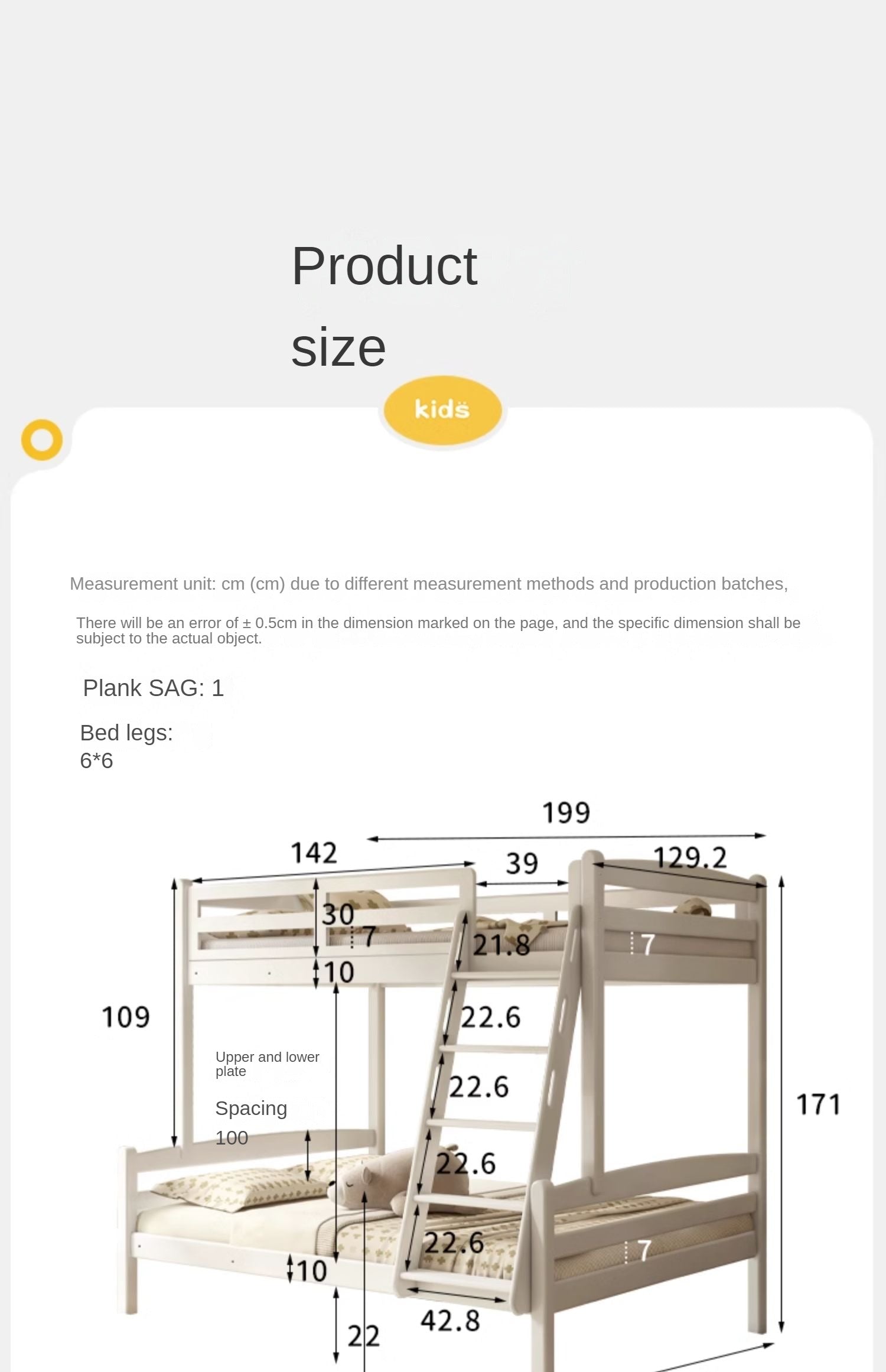 Beech, Birch solid wood children's bunk bed white detachable bed.